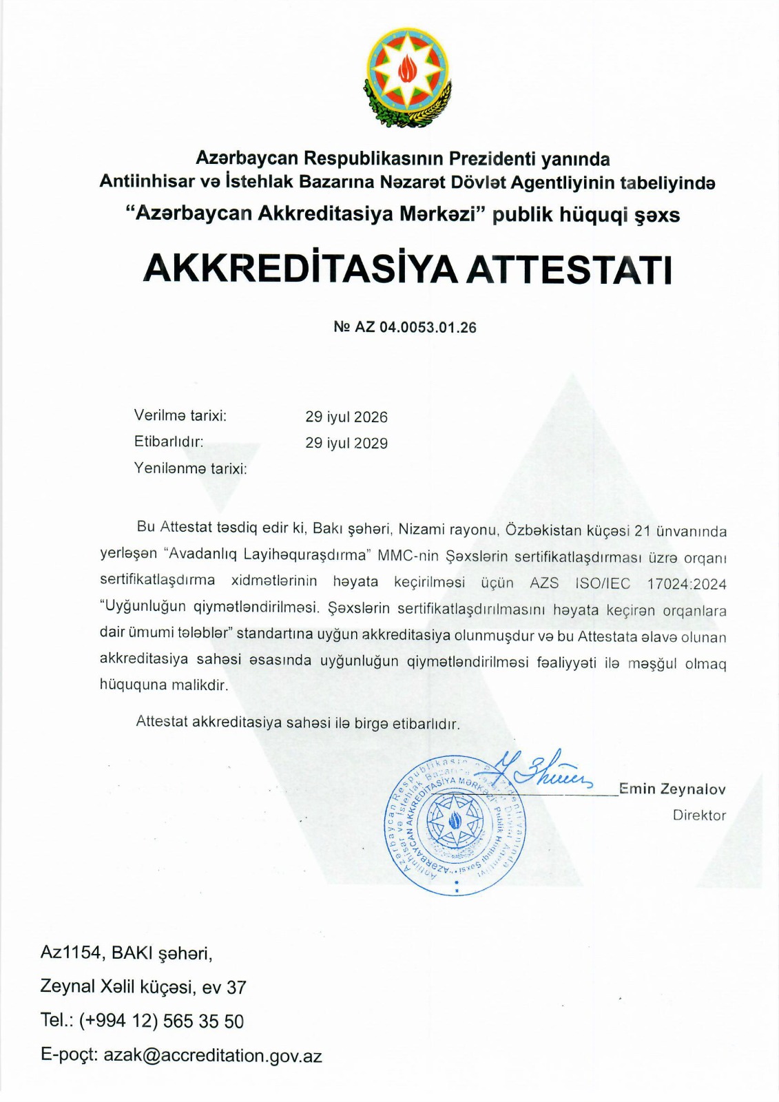 AKKREDİTASİYA ATTESTATI